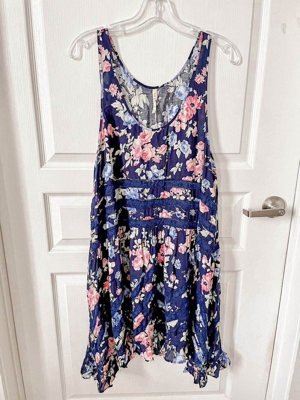 RAGA Floral Print Asymmetrical Dress Navy Blue Small New